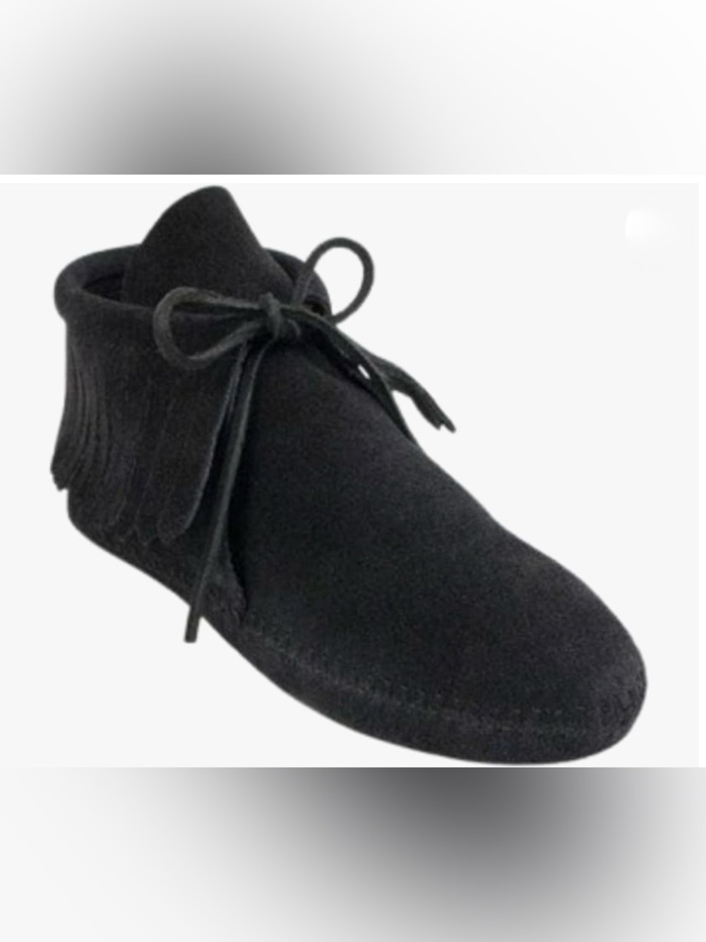 Minnetonka Black Suede Moccasin Ankle Boots Size 8